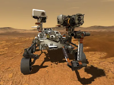 An illustration of the Perseverance rover on Mars