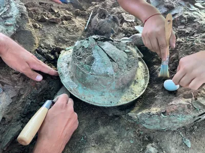 This bronze helmet found near Corinaldo, Italy, belongs to the Piceni civilization.