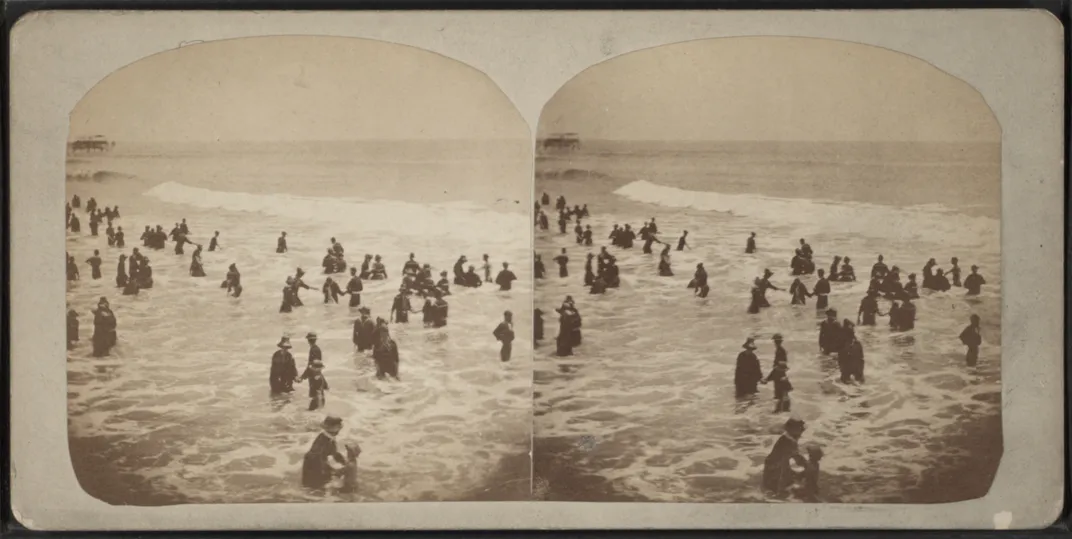 A bathing scene captured in 19th-century Cape May, New Jersey