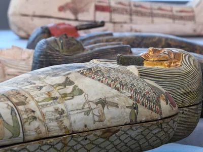 The sealed wooden coffins, unveiled at Saqqara amid fanfare, belonged to top officials of the Late Period and the Ptolemaic period of ancient Egypt. 