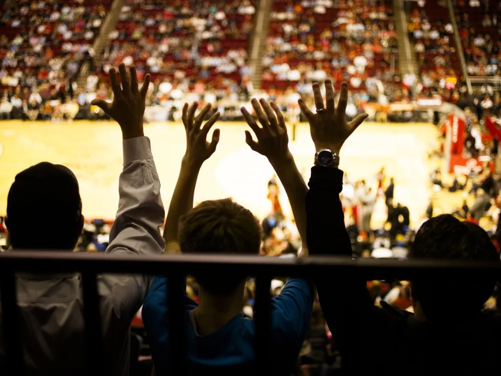 fans in a basketball stadium