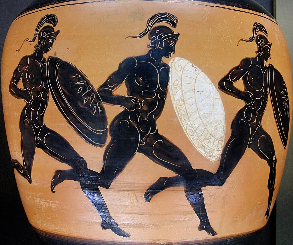 Athletes competing in the hoplitodromos​​​​​​​, an ancient foot race