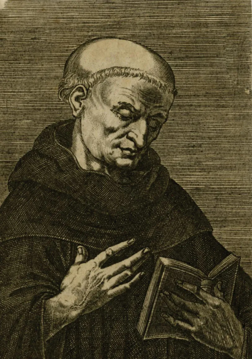 an etching of a sixth-century monk