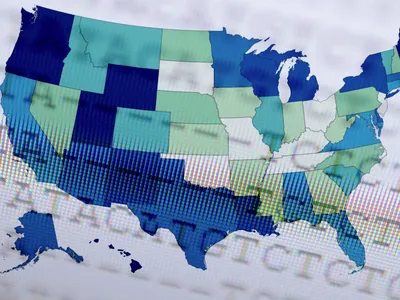 An analysis of the genome of the B.1.1.7 variant of the coronavirus overlaid on the CDC's map of different states' genome sequencing rates. Darker-shaded states have processed more genomes (relative to their total case count) than lighter, greener states. 