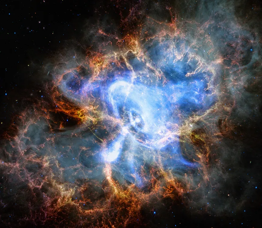 A stunning composite images of stars appearing in a crab formation deep in space