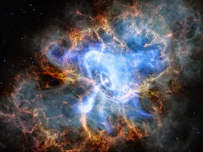 A stunning composite images of stars appearing in a crab formation deep in space